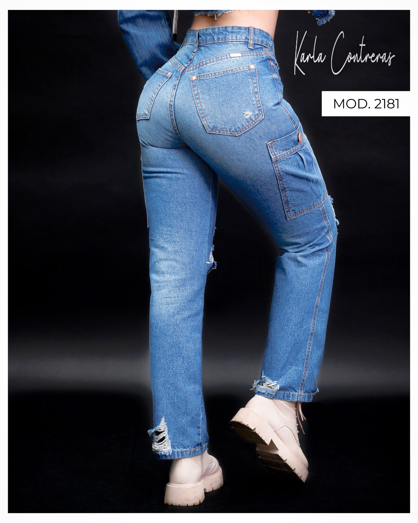 Jeans cargo, momfit.