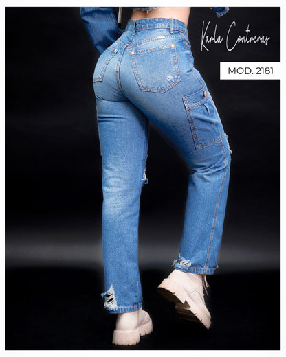 Jeans cargo, momfit.