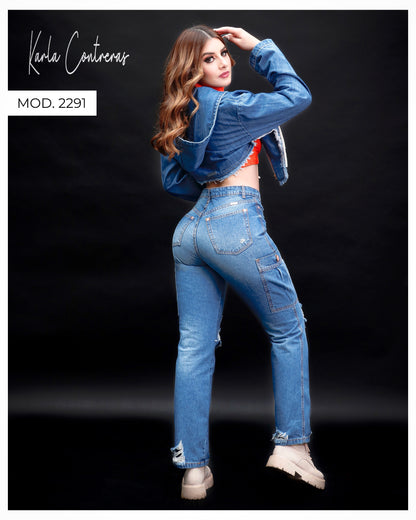 Jeans cargo, momfit.