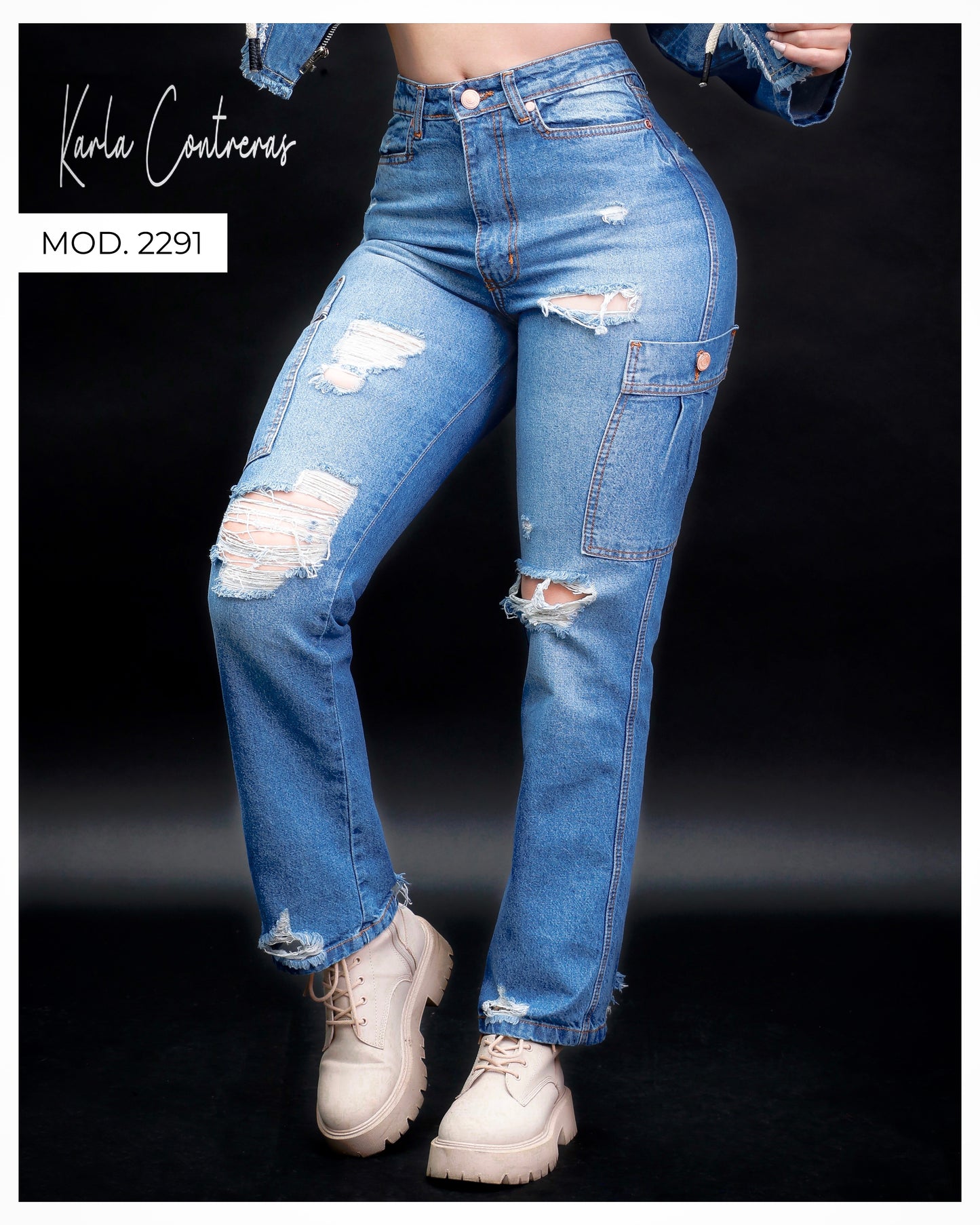 Jeans cargo, momfit.