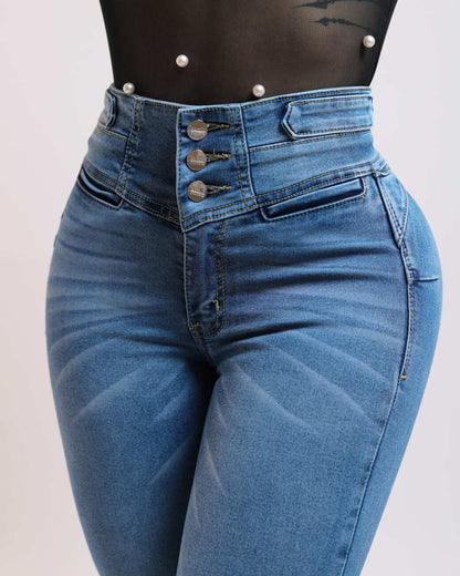 Skinny jeans tiro alto corte colombiano básico