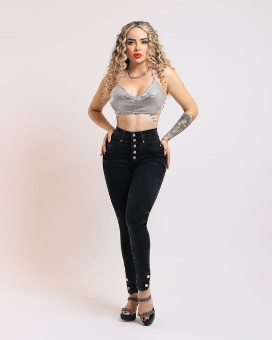 Jeans corte colombiano, con 2 botones en bastilla