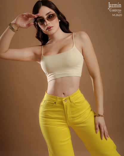 Jeans Wide Leg, amarillo. Horma Colombiana.