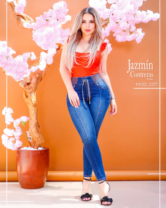Jeans corte colombiano, boton transparente