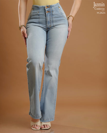 Jeans Wide Leg, tono azul claro.