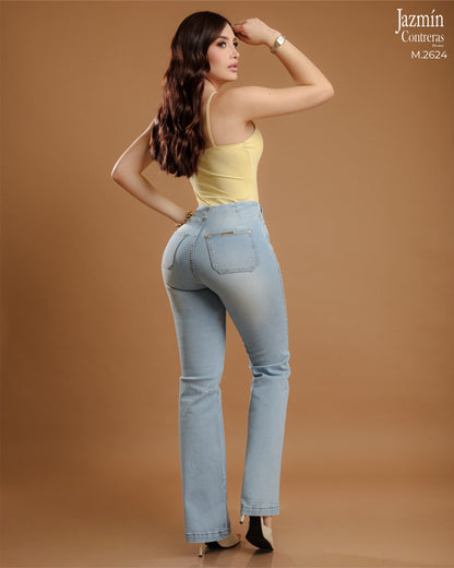 Jeans Wide Leg, tono azul claro.